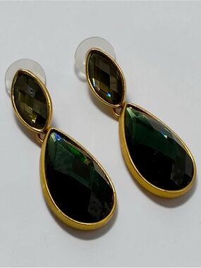 Joan Rivers Gold-Tone Green Crystal Teardrop Dangle Earrings